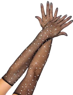 European and American Fashion Flash Diamond Mesh Disco Retro Mesh Black Elastic Colored Diamond Gloves Electronic Music Festival Clothing Accessories