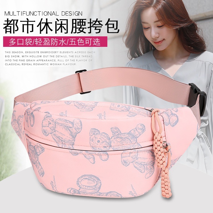 Personalized Bear Print Fashion Chest Bag Large Capacity Simple Casual Shoulder Crossbody Bag Student Sports Mobile Phone Waist Bag
