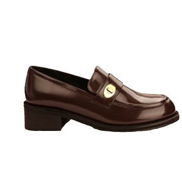 Grape Mom Same Style Cowhide Version ~ Versatile Round Toe Small Gold Buckle Slip-On Chunky Heel Loafers For Women In_voghion.com
