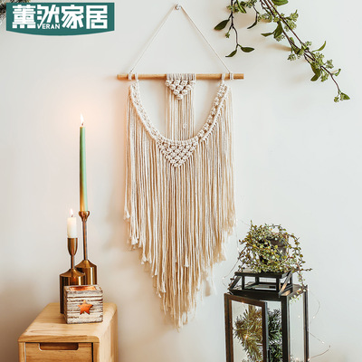 ins北欧棉绳编织流苏挂毯原木家居壁挂背景墙装扮创意礼品GT