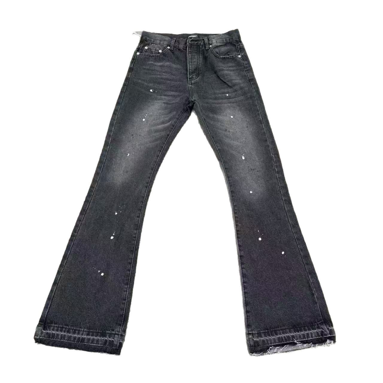 Men's Clothing Far Archive Washed Ink Splash Tassel Destroyed Flared Jeans Men's Vibe Niche Three Dimensional Tailoring Trousers_voghion.com