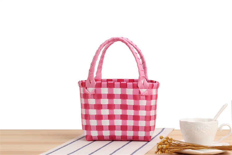 Women's Mini Pvc Lattice Vacation Square Open Straw Bag display picture 2