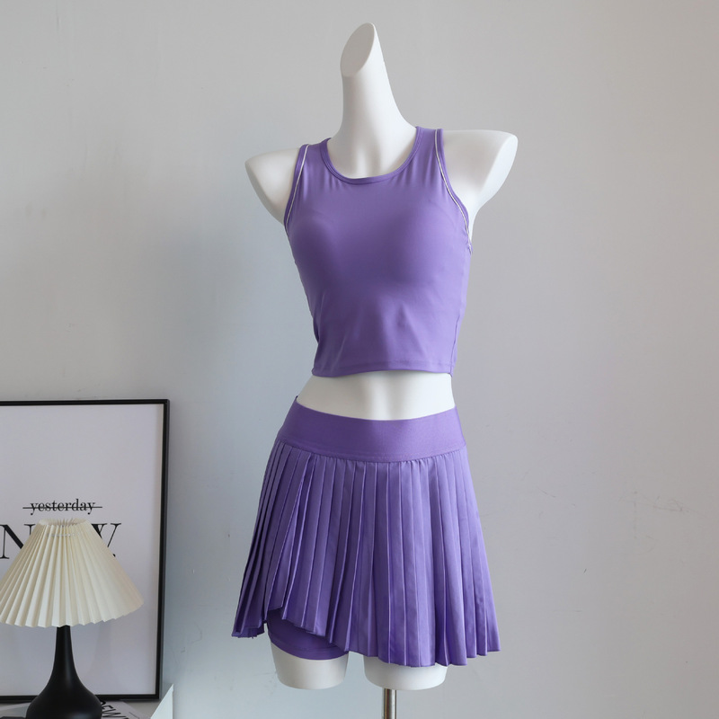 羽毛球运动套装女休闲网球裙跑步速干瑜伽服背心锻炼带胸垫健身服|undefined