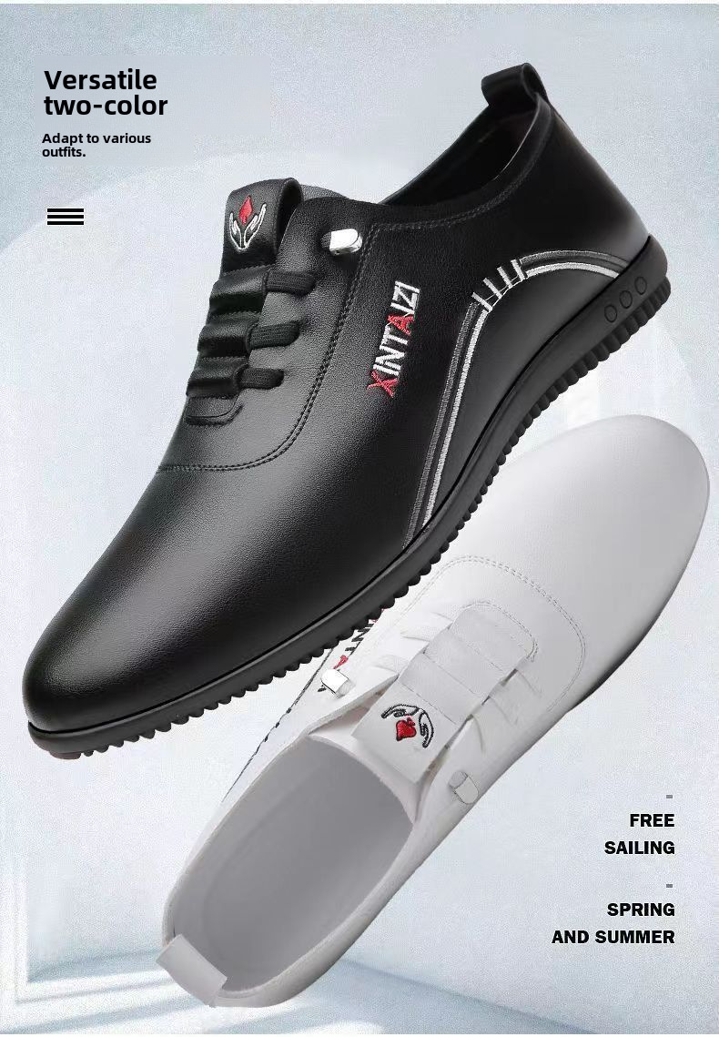 Men's shoes Breathable new all-match leather shoes soft leather small white shoes soft sole non-slip shoes bean men's shoes_voghion.com