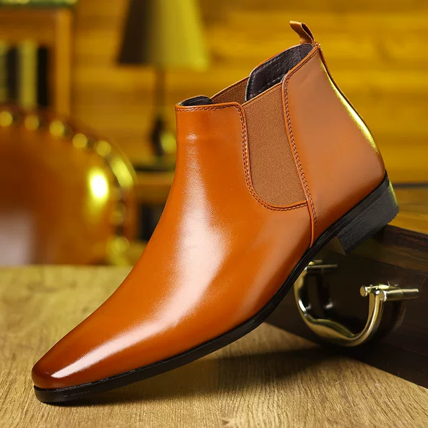 Cross-Border Large Size 2024 Spring & Fall European and American Small Square Toe Formal Chelsea Boots High-Top Leather Boots