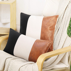Amazon Home PU Leather Cushion Cover Black and White Contrast Striped Throw Pillow Cover Wholesale American Living Room Throw Pillow