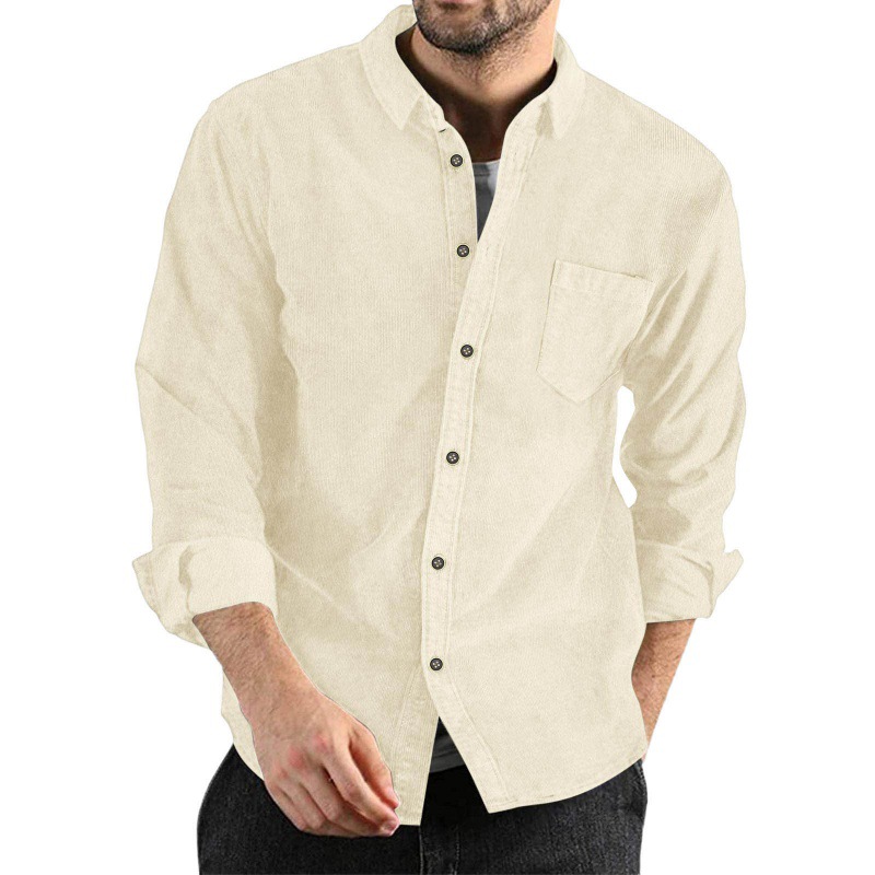 Men's Corduroy Shirt Jacket Casual Button Down Lapel Coat_voghion.com