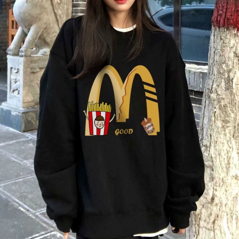 UM heavyweight cotton sweatshirt for women, loose-fitting outerwear, round neck, no hood, pullover style, versatile for autumn and winter, warm printed top UM heavyweight cotton sweatshirt for women, loose-fitting outerwear, round neck, no hood, pullover style, versatile for autumn and winter, warm printed top