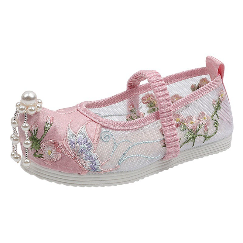 Детская сетчатая бабочка, новый Этнический стиль, старые Пекинские сандалии ханьфу, сетчатая обувь для девочек, детская обувь с вышивкой