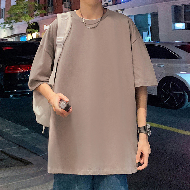 220グラムの重いポンドの純綿の夏の半袖のtシャツの男性のゆったりしている紳士服のtシャツの半袖の純色の底のシャツは二開することができます。|undefined