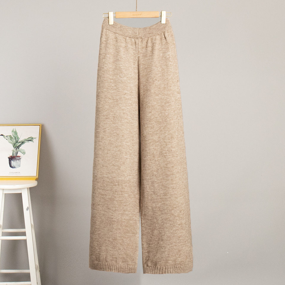 Bộ áo len cổ cao dài tay kèm quần dài dệt kim dày dặn form rộng — Màu camel, Màu cà phê, Màu xanh lục đậm, Màu xám đậm chi tiết 16