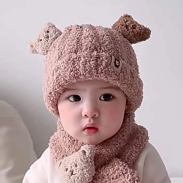 新款宝宝冬季帽子可爱围巾两件套男女加厚保暖户外防风婴幼儿|undefined
