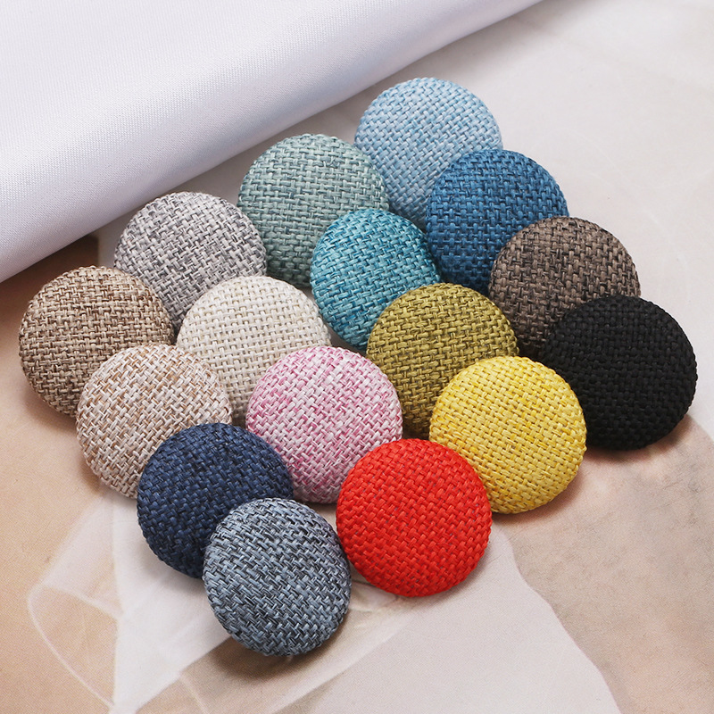 Factory wholesale sofa striped linen cloth buckle suit jacket flat round hand stitched cloth buckle jacket button