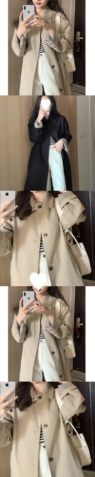 Áo khoác trench coat nữ dáng trung bình cổ vuông tay dài phong cách thanh lịch — Kaki, màu đen chi tiết 1