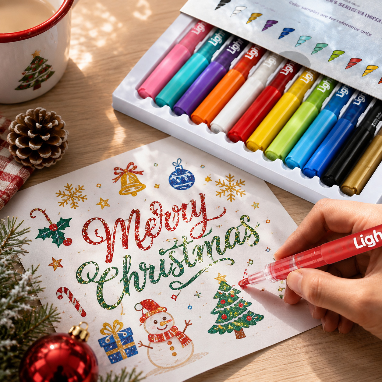 24-color glitter acrylic markers for students' DIY greeting cards, children's art painting, and special glitter pens
