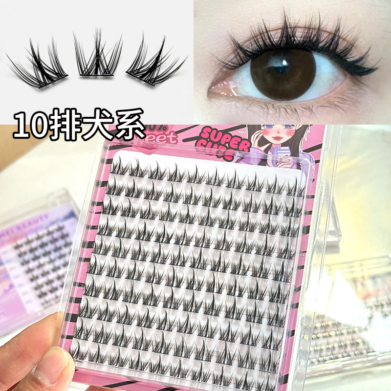10 filas de ojos de perro lindos suaves, pestañas postizas, cómics de gran capacidad, lindas pestañas fotogénicas, manos perezosas, fiesta