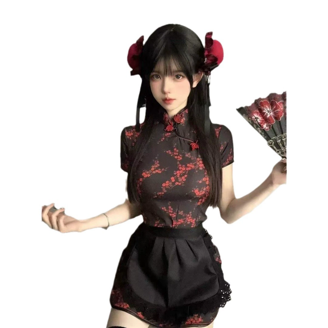 Cheongsam Cosplay Set with Apron and Tights, Lolita/Japanese Style, Fits 80–120 catties