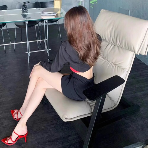 Elegant Lady High Heels - Pointed Toe Sexy High Heel Open-Toe Sandals with Exposed Red Leather Strap Sandals for Women - Slim Heel