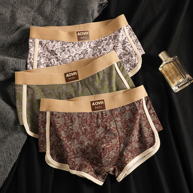 Classic Rose Men's Underwear Cotton Boxer Briefs Boys New Style Personalized Skin-Friendly Breathable Boxer Briefs