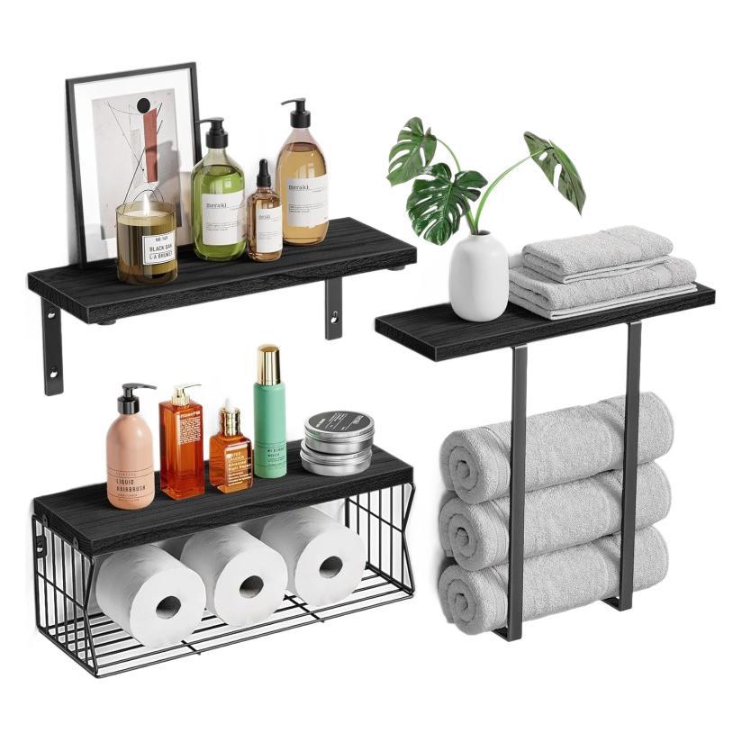 Rack de almacenamiento de toallas de baño tipo pared, estante de almacenamiento de tres piezas, baño, sala de estar, cocina, estante de almacenamiento de artículos de baño