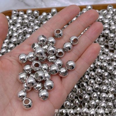 Zərgərlik ara hissələri Large Hole Gold-Plated Round Beads Silver