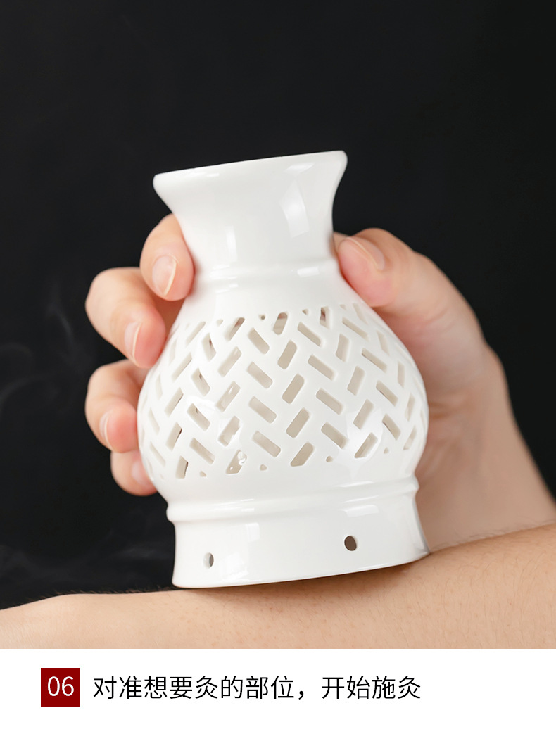 Ceramic Moxa Cup Gua Sha Tool White Porcelain Moxibustion Jar for Home Wellness Use specifications