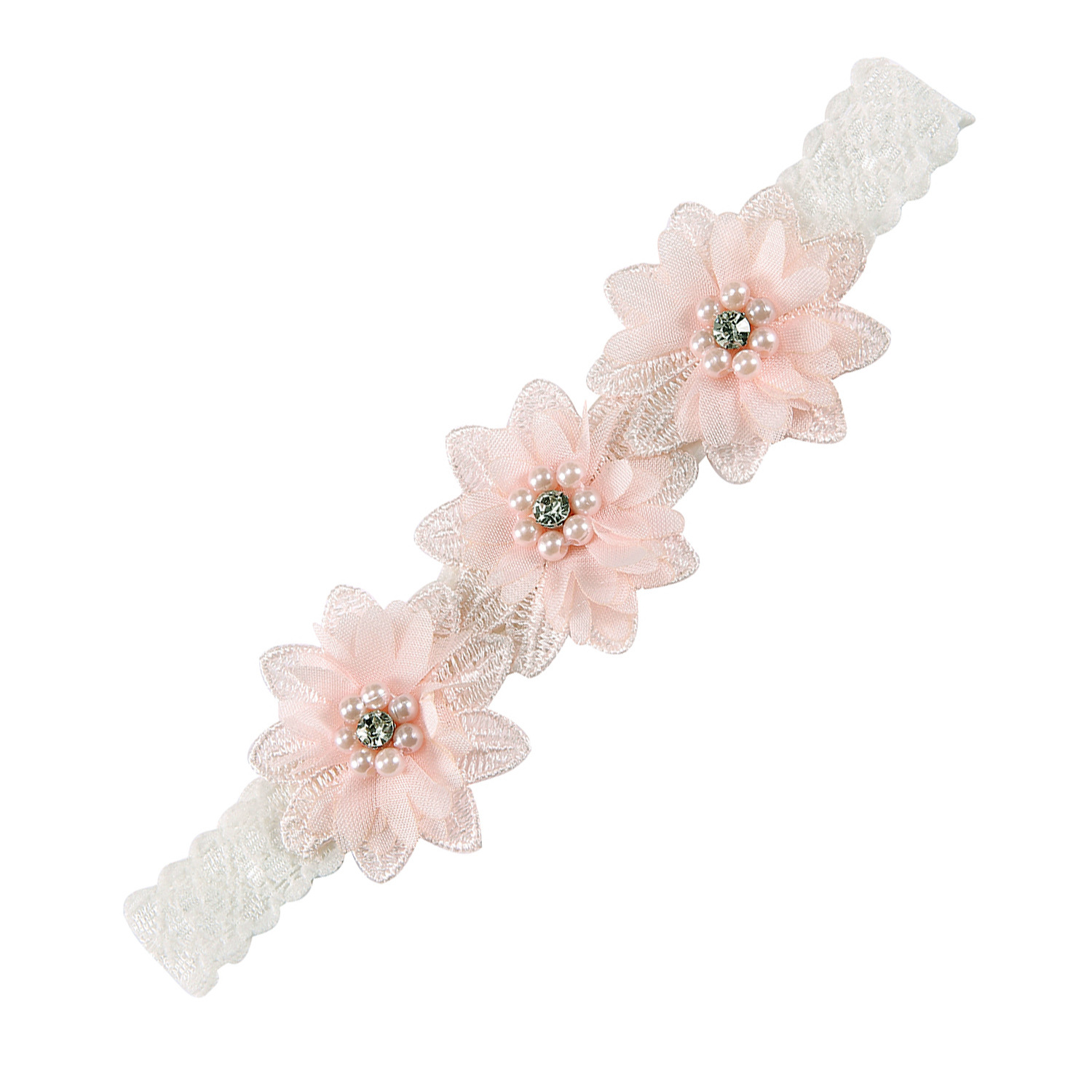 Fashion Solid Color Flower Cloth Pearl Lace Hair Band 1 Piece display picture 4