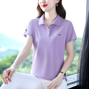 polo Collar Large Size Sports T-shirt Women's Short Sleeve Loose Cotton Running Golf Feather Tennis Clothes Top Half Sleeve