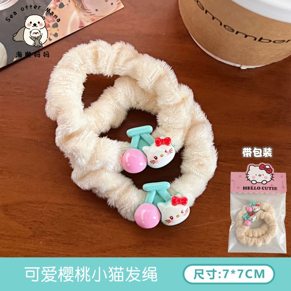 Primavera y verano lindo gato donuts peluche círculo de intestino pequeño dibujos animados suave lindo niña de cabello de cola de caballo adornos de cabello al por mayor