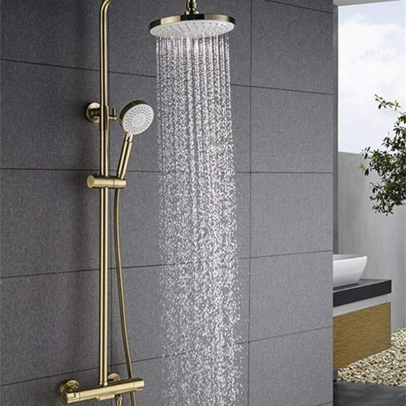 Modern simple copper brushed gold mixed faucet shower suit bathtub shower waterfall straight rod shower 1300