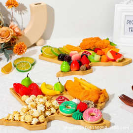 创意竹制酒店托盘点心盘分格沙拉果盘 木制卡通餐具儿童餐盘