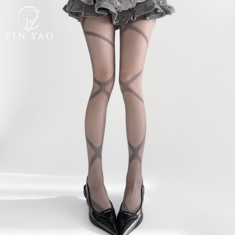 Beige Lace-Up Lace Stockings for Women, Lolita Style Stockings Paired with High Boots, Sweet Thigh-Binding Design, Miu Series Stockings