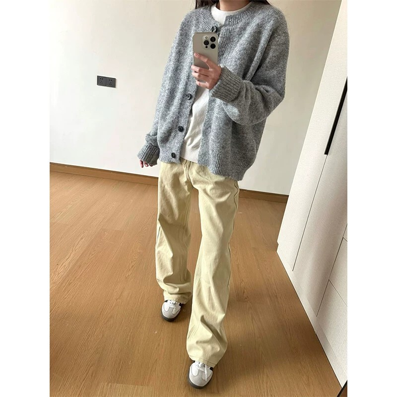 Khaki flared jeans for men and women, new autumn style, American high street cleanfit pants, straight-leg workwear pants, trendy Khaki flared jeans for men and women, new autumn style, American high street cleanfit pants, straight-leg workwear pants, trendy