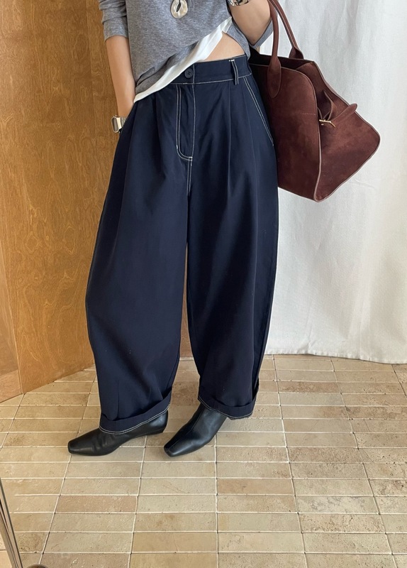 韩系明线设计弯刀休闲裤女2025秋季新款高腰宽松显瘦阔腿裤子|undefined