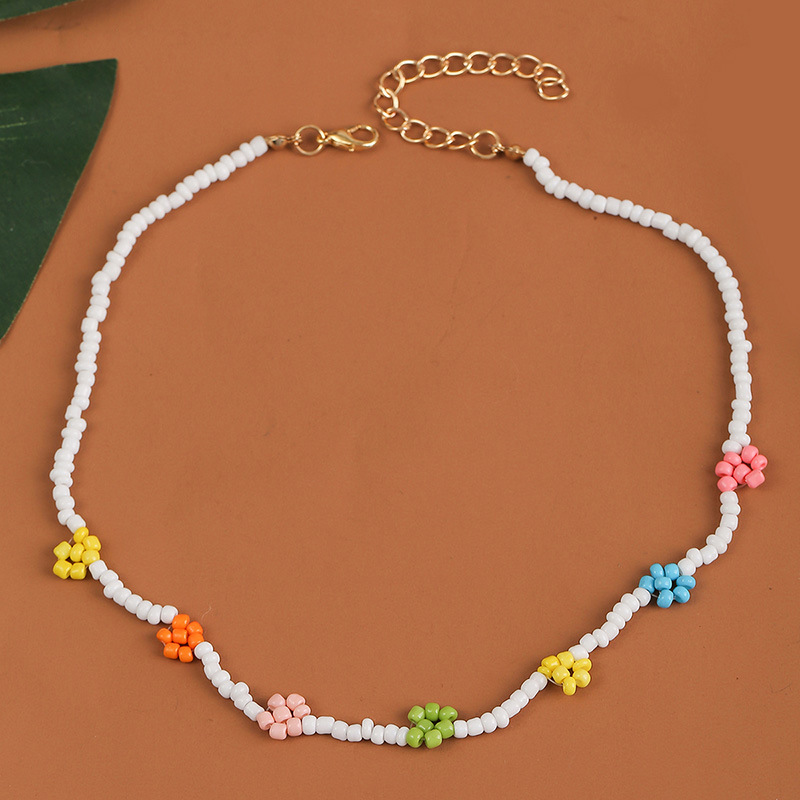 Color Handmade Rice Bead Flower Bohemian Long Necklace Wholesale Nihaojewelry display picture 14