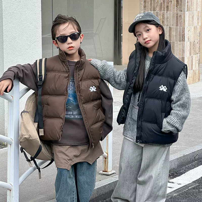 儿童羽绒马甲秋冬韩版加厚男女童装外穿背心中大童宝宝洋气坎肩潮