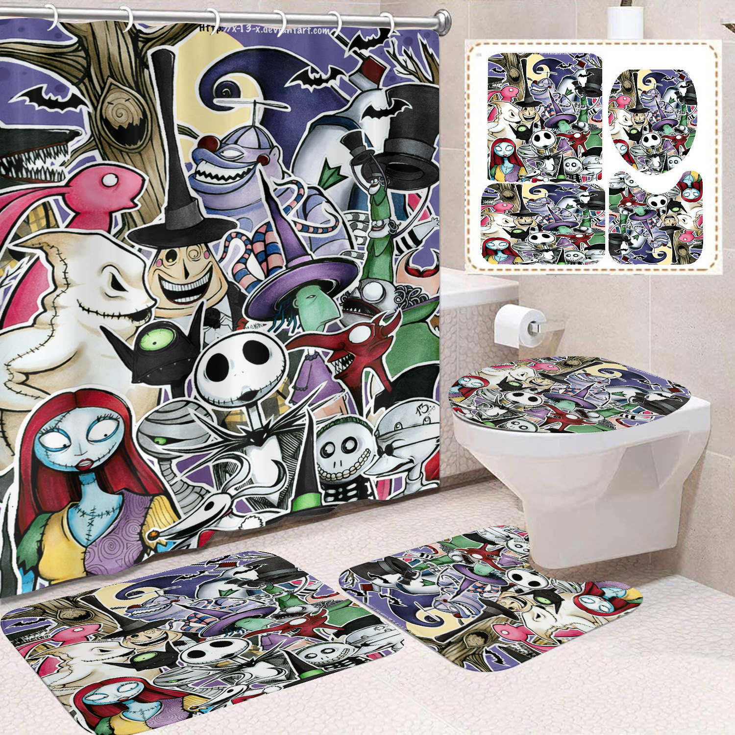 Ventas transfronterizas de Halloween cortina de baño cortina de noche terror impresión digital cortina de baño impermeable cortina de baño mayorista