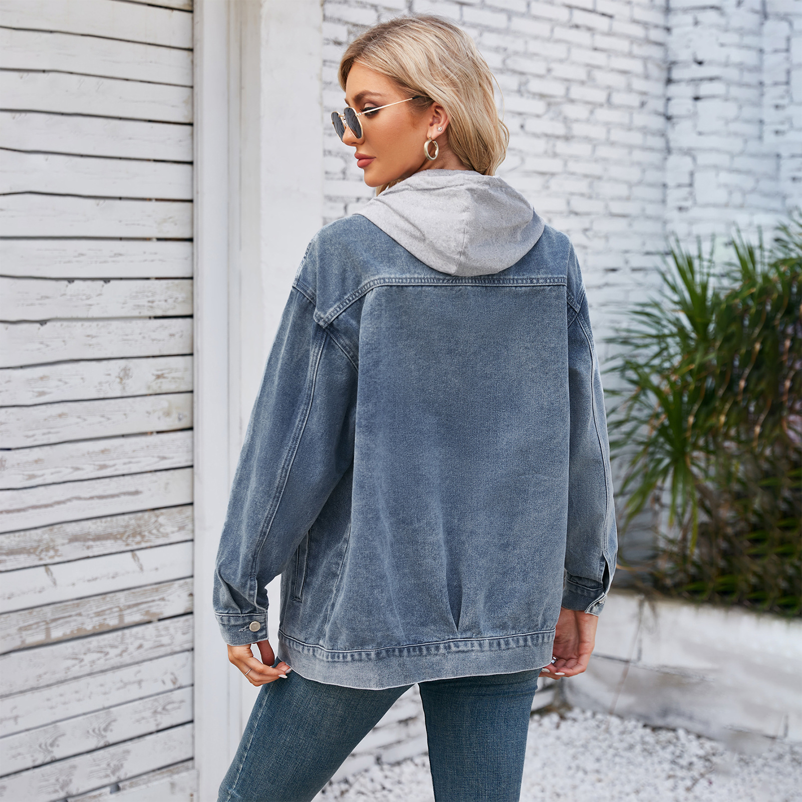 805g Weight Denim Jacket Outerwear Type Long Sleeve Sleeve Length Single Breasted Placket Type Denim Fabric Type Long Top Length Casual Occasion Turndown, Hooded Neckline Loose Fit Type Color Block Pattern Spring, Autumn Season Women's Gender Streetwear Style Women's Streetwear Color Block Single Breasted Denim Jacket 10