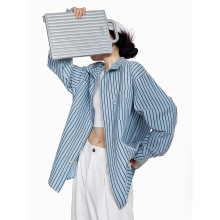 美式复古条纹长袖衬衫女2025年春季新款宽松休闲慵懒衬衣外套上衣