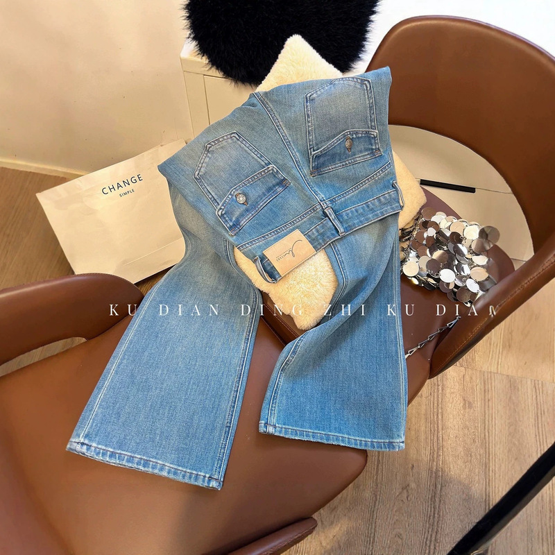Trendy Style~ High-Waisted Flared Jeans for Women with Flaps, Hip-Lifting Narrow Version, 2026 Summer Slim-Fit Stretchy Bell-Bottom Pants