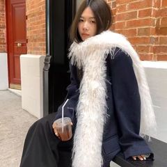 跨境冬季长款围巾个性保暖毛毛围脖仿火鸡毛礼服披肩鸵鸟毛百搭款