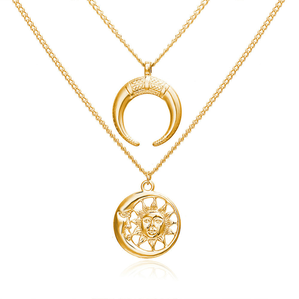 Simple Fashion Retro Crescent Pendant Moon Sun Necklacepicture10