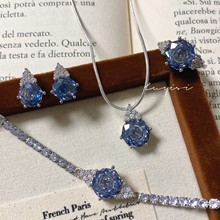 八角千禧玫瑰切三角边帕拉伊巴吊坠镶嵌高碳钻坦桑蓝渐变色套装