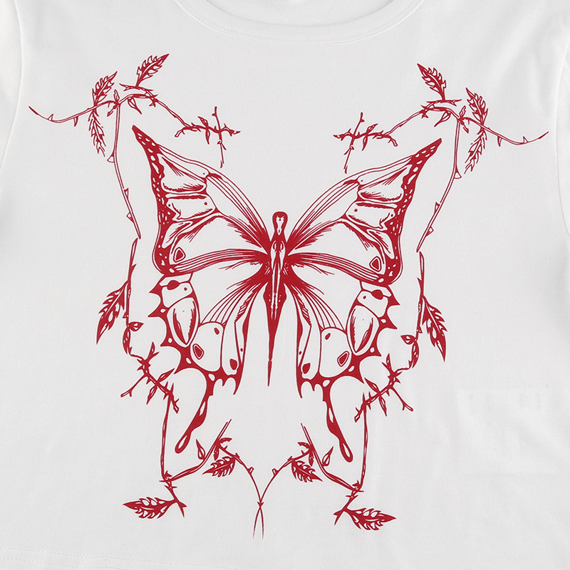 camiseta de manga corta con cuello redondo y estampado de mariposas en contraste NSSSN127864