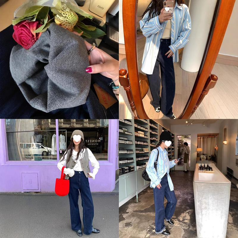 [in stock] big straight leg fleece-lined thick retro jeans RK244