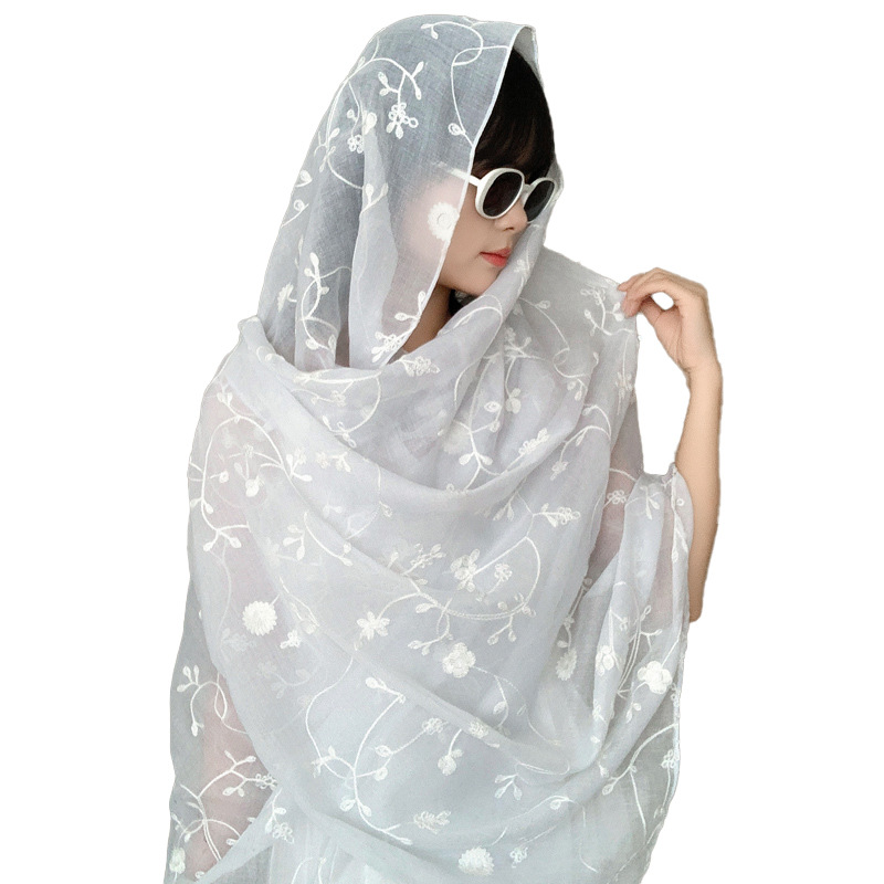 Bufanda de seda bordada, ambiente coreano, color sólido, todo fósforo, pañuelo en la cabeza, bufanda de cuello multiusos, hebilla de placa de protección solar, chal exterior