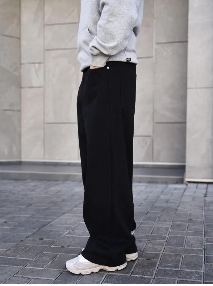 Men's Wide Leg Jeans Straight Leg Trousers Loose Fit Mid Waist Cotton Long Pants Black Light Blue_mkmklike.com