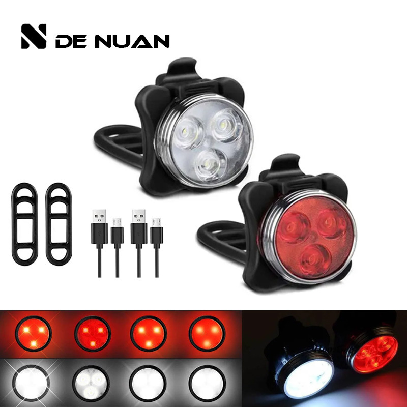 Bicycle light set USB charging combination night mountain riding equipment 3LED bright scooter warning tail light