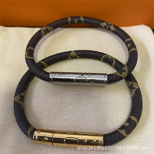 New classic old flower buckle titanium steel gold silver button buckle men and women same style couple high-end leather bracelet bracelet