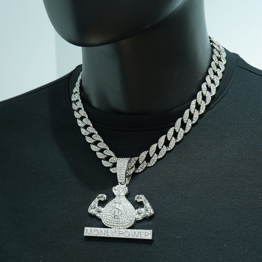 INS estilo caliente europeo y americano dólar estadounidense $ símbolo bolso de dinero muscular colgante MONEY POWER collar de hip hop joyería para hombres